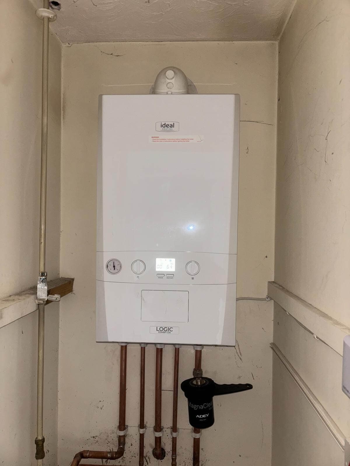 Ideal Logic combi boiler with MagnaClean filter installed by Ninja Ops, Newcastle
